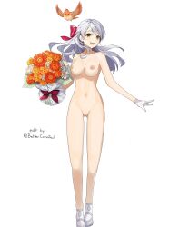 1girls armpits ass_visible_through_thighs bare_legs bettercommsoul bird bouquet breasts bride completely_nude edit female female_only fire_emblem fire_emblem:_radiant_dawn fire_emblem_heroes flower gloves high_heels large_breasts legs long_hair looking_at_viewer micaiah_(bridal)_(fire_emblem) micaiah_(fire_emblem) naked_footwear naked_gloves naked_heels nintendo nipples nude nude_female nude_filter open_mouth pussy silver_hair smile solo white_background white_hair yellow_eyes yune_(fire_emblem)