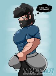 1boy abs angry_expression bara beard beefcake big_ass big_bulge blush boxers_(clothing) bulge daisy-pink71 facial_hair gay hair huge_balls huge_bulge huge_pecs ignus_brann muscles muscular muscular_male original_character pants_down pecs side_view solo solo_male tealeaf tight_clothing tight_pants_(meme) underwear