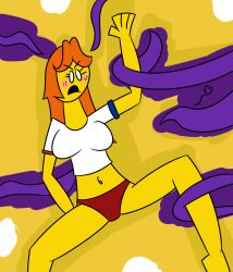 freckles little_miss_daredevil mr._men orange_hair panties purple_tentacles red_hair t-shirt tentacle tentacles_around_arms tentacles_around_legs the_mr._men_show yellow_body yellow_skin