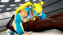 1boy 1boy1girl 1girls 3d 69 69_position animated artist_request blonde_hair blowjob chocolate_and_vanilla dark-skinned_male fellatio interracial mask muscular_female rainbow_mika sound source_filmmaker street_fighter street_fighter_v twintails video wrestling wrestling_outfit wrestling_ring