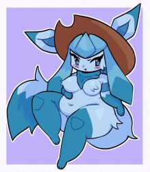 big_breasts blue_fur blushing breasts chubby chubby_female cute female glaceon hat lilevilcreature pokémon_(species) pokemon tail