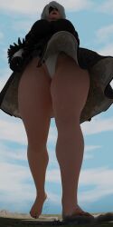1girls 3d blindfold breasts city clothing destruction female female_only giantess light-skinned_female light_skin low-angle_view macro nier nier:_automata pyroskully short_hair skirt solo solo_female thick_thighs white_hair yorha_2b