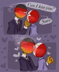 blush blushing countryhumans germany_(countryhumans) glasses heart italy_(countryhumans) kissing permission simple_background steam