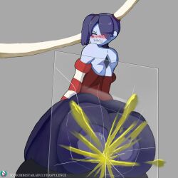 1girls ass ass_in_dress ass_on_glass big_butt blush dress fart fart_cloud fart_fetish farting huge_ass huge_butt leviathan_(skullgirls) looking_back pantylines raspulence short_hair skullgirls solo solo_female squigly thick_ass wide_hips zombie zombie_girl