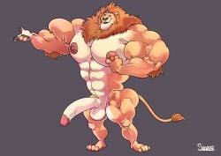 abs ass balls biceps big_muscles disney hair huge_muscles large_muscles large_penis lion male_only mayor_lionheart muscular muscular_arms muscular_male nipples pecs penis snaresart tail testicles zootopia