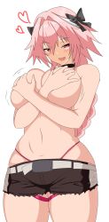 1girls astolfo_(fate) azur_lane big_breasts blush body_swap breasts bremerton_(azur_lane) busty covering_breasts dojang fate/grand_order fate_(series) female genderswap_(mtf) grabbing_own_breast head_swap huge_breasts large_breasts male_head/female_body navel pink_eyes pink_hair rule_63 skimpy_clothes thick_thighs thighs white_background