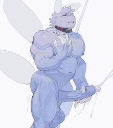 1boy abs abstract_background antennae_(anatomy) anthro arthropod ass balls biceps big_balls big_muscles big_penis bite biting_lip blue_balls blue_body blue_penis bodily_fluids clothed clothing collar collar_only cum cumshot digital_media_(artwork) ejaculation erection fluffedwings fur genital_fluids genitals glans hair hi_res humanoid_genitalia humanoid_penis insects lepidopteran lionel_(fluffedwings) male male_only masturbation moth muscular muscular_anthro muscular_male naked navel nipples nude orgasm pec_grab pecs penis saggy_balls simple_background solo sweat sweatdrop tail vein veiny_penis white_antennae white_glans wings