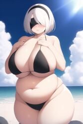 1girls ai_generated bbw beach beautyai belly big_belly big_breasts bikini blindfold blush breasts busty chubby curvy fat female female_only hairband light-skinned_female light_skin nier nier:_automata overweight short_hair solo solo_female thick_thighs voluptuous white_hair yorha_2b