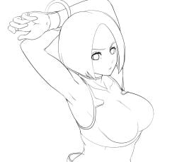 1girls armpits arms_behind_head big_breasts blue_mary breasts busty fatal_fury female female_only fingerless_gloves garter_belt gloves king_of_fighters large_breasts looking_at_viewer midriff monochrome open_mouth short_hair snk solo