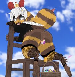 1girls absurd_res accessory akittu antennae_(anatomy) armwear arthropod ass basket bee big_butt black_clothing black_sclera blush blush_lines bodily_fluids brown_body brown_ears brown_fur brown_tail chair clothing cloud container cum digital_drawing_(artwork) digital_media_(artwork) ear_markings easter easter_egg egg egg_from_anus egg_laying eye_markings eyeshadow facial_markings fangs female female_only fishnet fishnet_armwear fishnet_clothing fishnet_handwear fishnet_legwear flavored_cum flower flower_accessory flower_in_hair fluffy food freckles freckles_on_butt fur fur_markings furniture genital_fluids genitals hair hair_accessory handwear head_markings headgear headwear hexagon_eyes hi_res hobkin holidays honey_(food) honey_cum honey_from_anus honey_juice honey_on_egg honey_on_pussy hoodie hybrid hymenopteran insect_wings insects leggings legwear looking_at_viewer looking_back looking_back_at_viewer makeup markings multicolored_body multicolored_ears multicolored_fur on_chair open_mouth paws plant pokimitsu_(akittu) pussy red_antennae red_clothing red_stinger saliva signature solo spikes spikes_(anatomy) stinger striped_body striped_ears striped_fur striped_markings striped_tail stripes tail tail_markings tan_body tan_ears tan_fur teeth tongue tongue_out topwear two_tone_body two_tone_ears two_tone_fur two_tone_tail unusual_bodily_fluids unusual_cum unusual_genital_fluids white_body white_eyes white_fur white_hair wings yellow_body yellow_clothing yellow_ears yellow_fur yellow_tail