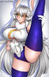 big_breasts bunny_ears cumfishe miruko_(cosplay) my_hero_academia raised_leg tagme thick_thighs virtual_youtuber vshojo zentreya