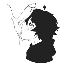 2boys androgynous ball_sucking black_and_white black_hair black_hoodie blowjob_face blowjob_only bro_aniki cum cum_on_hair cute_male dark_hair doomer_boy heart-shaped_pupils hoodie licking_balls no_hand_blowjob penis saliva twink uncut wojak_comics yaoi