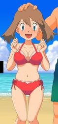 1girls big_breasts bikini blue_eyes blush breasts brown_hair busty cleavage female large_breasts legs looking_at_viewer may_(pokemon) miraa_(chikurin) navel nintendo open_mouth pokemon pokemon_(game) pokemon_rse red_bikini short_hair smile swimsuit thighs voluptuous