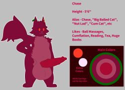 2021 anthro balls belly belly_markings big_balls big_penis biped character_name chase_(chip_at_night) chip_at_night domestic_cat ear_piercing ear_ring erection felid feline felis fur fur_markings genitals hi_res huge_balls huge_cock humanoid_genitalia humanoid_penis male mammal markings model_sheet multicolored_body multicolored_fur orange_eyes paws penis piercing pink_balls pink_body pink_ears pink_fur pink_tail red_penis ring_piercing smile smug solo tail two_tone_body two_tone_fur vein veiny_penis wide_hips