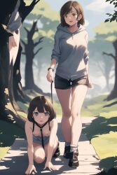 ai_art ai_generated girls leash petplay shiroppo stable_diffusion yuri