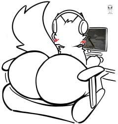 anonymous_artist big_ass big_butt black_and_white boykisser boykisser_(meme) gam gaming gaming_chair gaming_headset gay male male_focus mauzymice minecraft mojang silly_cat_(mauzymice) solo_male tagme