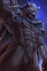 abs animated blaidd_(elden_ring) bottomless canine clothed elden_ring fromsoftware fur furry gay male male_only penis sollyz solo_male standing werewolf