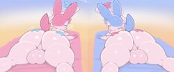 2023 2anthro 2boys 2femboys anthro ass balls beach beach_towel bedroom_eyes big_ass big_butt blue_body breedable edit edited femboy frumples furry furry_male generation_6_pokemon gradient_background huge_ass large_ass looking_at_viewer looking_back looking_back_at_viewer lying male male_focus male_only multicolored_body multicolored_skin nintendo pink_body pokemon seductive shiny_pokemon shiny_sylveon sylveon tail thick thick_ass thick_thighs thighs third-party_edit white_fur wide_hips