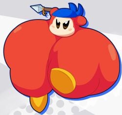 absurd_res ambiguous_gender bandana bandana_waddle_dee cyandrive98 hi_res holding_object holding_spear holding_weapon huge_thighs hyper hyper_thighs kerchief kirby_(series) melee_weapon narrowed_eyes nintendo not_furry nude orange_body polearm solo spear thick_thighs waddle_dee waddling_head weapon