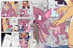 anthro anus bat canaryprimary canid canine comic eyewear female feral fruit_slice_(yurusa) furry glasses hi_res male male/female mammal penetration phone pteropodid sandpiper_(canaryprimary) semi-anthro sex size_difference stomach_bulge text vaginal_penetration