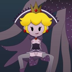 areola blonde_hair flat_chest functionally_nude light_skin looking_at_viewer mario_(series) nipples pale_skin paper_mario paper_mario:_the_thousand-year_door pussy shadow_queen sitting spread_legs thighhighs