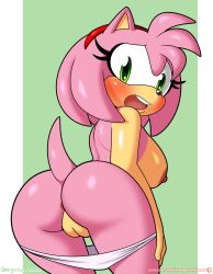 amy_rose anus areolae ass blush breasts embarrassed fur furry furry_only green_eyes looking_behind nipples omegasunburst panties panties_down pink_fur pink_hair pussy red_headband sonic_(series) tail white_panties