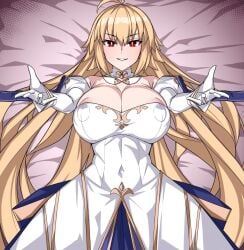 1girls archetype_earth arcueid_brunestud big_breasts blonde_hair cowlick detached_sleeves erect_nipples fate_(series) gown inviting inviting_to_sex long_hair melty_blood muta_(artist) oppai princess red_eyes solo solo_female teeth teeth_clenched teeth_showing teeth_visible tsukihime type-moon