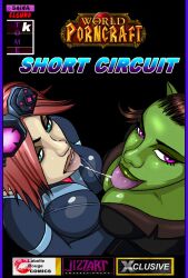 2girls big_breasts blizzard_entertainment blue_eyes brown_hair comic comic_cover female female_only gnome gnome_(warcraft) goblin goblin_(warcraft) goblin_female green_skin kelsey_steelspark light-skinned_female light_skin megs_dreadshredder purple_eyes red_hair shina shortstack warcraft world_of_warcraft