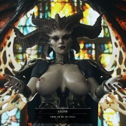 1girls 3d blizzard_entertainment boobs breasts demon demon_girl demon_horns demon_wings demoness diablo diablo_4 english_text exposed_breasts female female_focus female_only leeterr lilith_(diablo) milf my_little_pogchamp_(meme) nipples solo solo_female succubus succubus_queen text