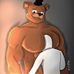 big_muscles face_in_breasts face_in_chest five_nights_at_freddy's freddy_(fnaf) gay huge_breasts huge_nipples muscles muscular muscular_male pecs person_between_breasts y/n yaoi ysolly.