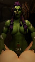 1boy 1futa 1girls 3d barbell_piercing big_breasts big_penis blizzard_entertainment blue_eyes body_writing dypnsfw female_pov futanari green_skin horde_symbol horde_tattoo human human_(world_of_warcraft) imminent_sex light-skinned_female light_skin nipple_piercing orc orc_(warcraft) original_character red_hair tattoo warcraft world_of_warcraft zoey_(dypnsfw)