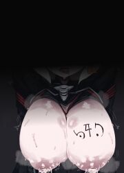 1girls asamegasame big_breasts black_eyes black_hair breast_expansion breasts breasts_out female_focus hair_between_eyes huge_breasts lactation light_skin light_skinned_female looking_at_viewer made_in_abyss nipples ozen rape restrained sweat tongue_out whistle white_hair writing_on_body writing_on_breasts