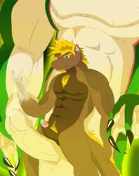 abs balls biceps big big_balls big_penis blonde_hair claws cum_on_hand dragon dragon_ball dragon_ball_z drigon furry furry_only gay hair male male_only nipples no_humans nude pecs penis porunga pubes reptile scalie size_difference yaoi