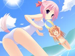 animal_ear ball brown_eyes brown_hair dog_days long_hair millhiore_f_biscotti mizutsuki pink_hair pixiv_thumbnail purple_eyes resized ricotta_elmar sky tail