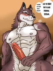 2013 abs anthro balls biceps canine cum erection feline fur hentist hideo_katashi_(character) male male_only muscles nude pecs penis pose solo wolf