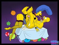 balloons breasts color cum female femdom fishnets homer_simpson human male marge_simpson nipples nude pegging penis side_view straight strap-on tagme testicles the_simpsons toon-party what