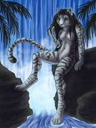 anthro blue_eyes breasts feline female fur furry naira nude sitting solo tiger white_tiger