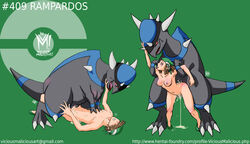 2boys 2girls breasts female feral green_background human interspecies male npc_trainer pokemon pokemon_breeder_(pokemon) pokemon_breeder_(pokemon_dppt) pokemon_dppt pokephilia pussy rampardos sex straight trainer viciousmalicious