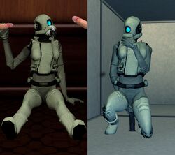 1girls 3d blue_eye combine_assassin covering_mouth dildo_in_ass dildo_sitting erect_penis erection female garry's_mod gas_mask half-life half-life_(series) half-life_2 half-life_2_beta human human_female human_male human_only kneeling male mask masked masked_female oral oral_sex particle_ghost penis sex sitting sitting_down straight tagme