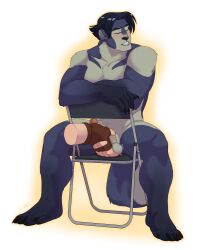 anthro anthro_only balls bara black_hair boner closed_eyes disembodied_hand dragonasis erection furry male male_only marvel marvel_comics muscles muscular mutton_chops nude penis sitting spread_legs touching_penis wolverine_(x-men) x-men