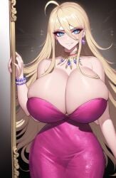 1girls ai_generated alternate_breast_size big_breasts danganronpa female female_only glamour huge_breasts iruma_miu jewelry makeup new_danganronpa_v3 novelai pink_dress smirk solo tagme thick_thighs