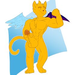 anthro bara blue_background chest drawfag drawthread_request feline feline furry gato_(pinchesdibujos) male male_focus male_only mammal muscular muscular_male original original_character pecs penis wings