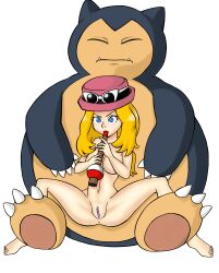 artist_request blonde_hair exposed_pussy flute hat larger_male nude nude_female pokémon_(species) pokemon pokephilia pussy serena_(pokemon) snorlax