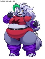 2d 2d_(artwork) 2d_artwork anthro big_breasts breasts fat female five_nights_at_freddy's five_nights_at_freddy's:_security_breach fnaf nekocrispy overweight overweight_female red_panties roxanne_wolf_(fnaf) scottgames solo standing steel_wool_studios stretched_belt thick_thighs white_background wide_hips