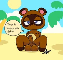 animal_crossing anthro balls beach belly big_balls bodily_fluids brown_body brown_fur canid canine dialogue digital_media_(artwork) english_text erection exhibitionism foreskin fur genitals huge_balls humanoid_genitalia humanoid_penis jasbun07 looking_at_viewer male male_only mammal musk narrowed_eyes nintendo nipples nude outside penis presenting presenting_penis raccoon_dog sand seaside solo spread_legs spreading sweat sweatdrop sweaty_balls sweaty_genitalia tanuki text tom_nook water