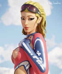 1girls 3d areolae beach blender blonde_hair bottomless bottomwear breasts breasts_out close-up clothed clothing ear_piercing earrings epic_games female female_focus female_only fortnite glasses glasses_on_head lewdrex light-skinned_female light_skin long_hair looking_at_viewer looking_to_the_side medium_breasts medley_(fortnite) nipples no_bra outdoors outside piercing piercings pose posing presenting presenting_breasts ripped_clothing side_view small_breasts solo solo_female solo_focus standing topless topwear watermark