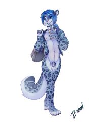 absurd_res anthro bastionshadowpaw beverage bottomless bottomless_district bubble_tea chastity_(disambiguation) chastity_cage chastity_device clothed clothing fashion felid furry hi_res invalid_tag male mammal pantherine seraph snow_leopard stylish