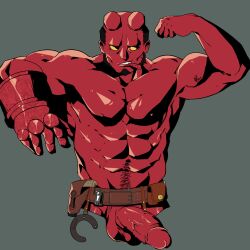 balls bara black_hair boner broken_horn cigar dark_horse demon erection facial_hair flexing hellboy hellboy_(series) horns male male_only muscles muscular penis red_body red_skin solo solo_male tail yuufreak