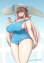 1girls asuna_(blue_archive) blue_archive blush breasts cleavage female female_only gaikiken huge_breasts looking_at_viewer one-piece_swimsuit solo swimsuit thick_thighs wide_hips