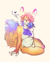 absurd_res anthro chubby_belly fluffy fluffy_tail girly hair hi_res junkochi long_ears male pink_hair solo solo_focus tail